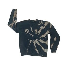 Fruit of the Loom Bleach Dye Sweatshirt Black Tan Spiral Crewneck Medium (0932)